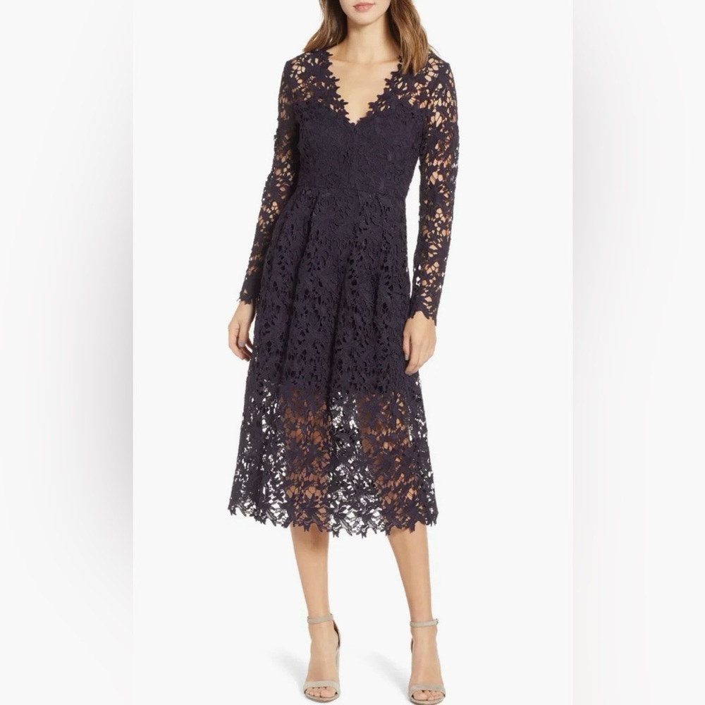ASTR the Label Lace Midi Dress in Eggplant Dark Purple Size XS NWOT